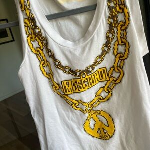 Moschino White Tank with Yellow Chain Graphic